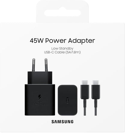 Samsung Original 45W PD Power Adapter With Compact Design/USB - C Port/USB Type - C to C Cable (5A/1.8m) Super Fast Charging - (Black)