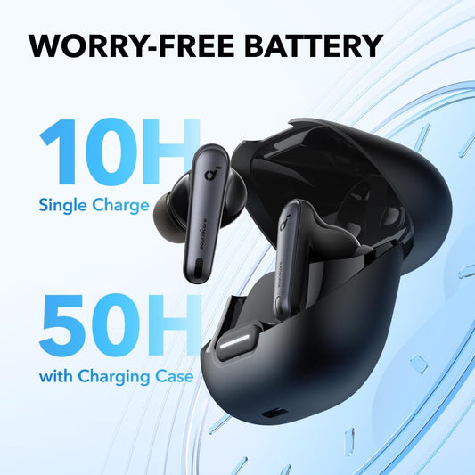 soundcore by Anker Liberty 4 NC Wireless Noise Cancelling Earbuds, 98.5% Noise Reduction, Adaptive Noise Cancelling to Ears and Environment, Hi - Res Sound, 50H Battery, Wireless Charging, Bluetooth 5.3