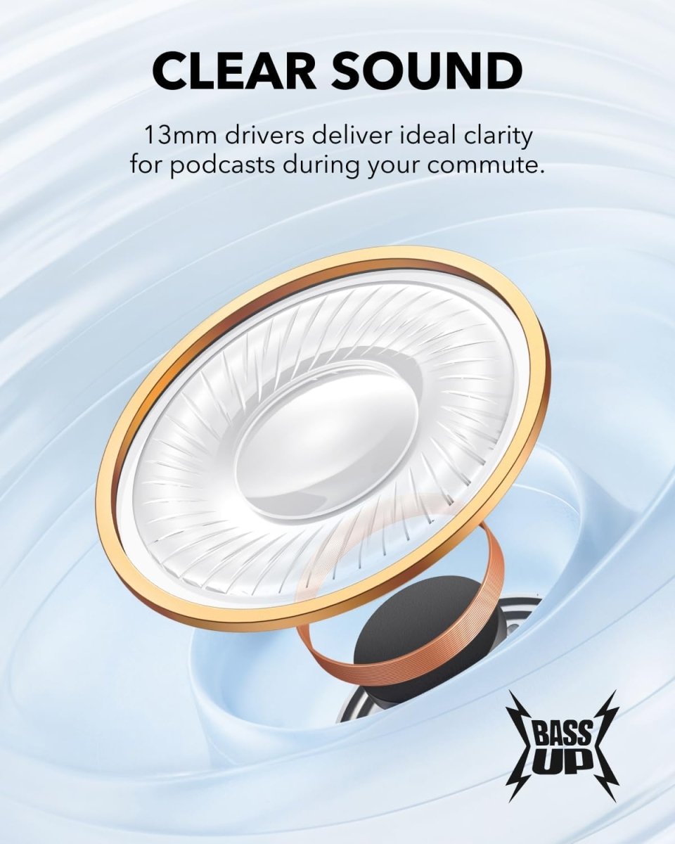 Soundcore K20i by Anker, Semi - in - Ear Earbuds, Bluetooth Wireless, 36H Playtime, Fast Charge, Clear Sound, Comfortable Fit, ENC 2 - Mic Clear Calls, Custom EQ, IPX5, Bluetooth 5.3, App Control.