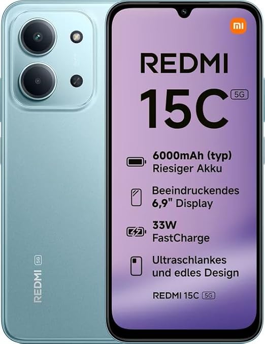 Xiaomi Redmi 15C Smartphone from 8 + 256 GB, Screen of 6.9 Inch 120 Hz, MediaTek Helio G81 - Ultr, Camera from 50MP, Charger Included | 18 Month Local warranty