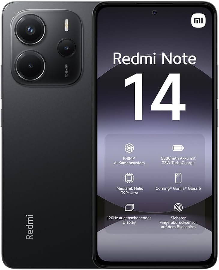 Xiaomi Redmi Note 14 Smartphone, 8 + 256 GB, 108 MP AI Camera System, 5500 mAh Battery, 120 Hz Eye Protection Display, AI Functions | 18 Month manufacturer