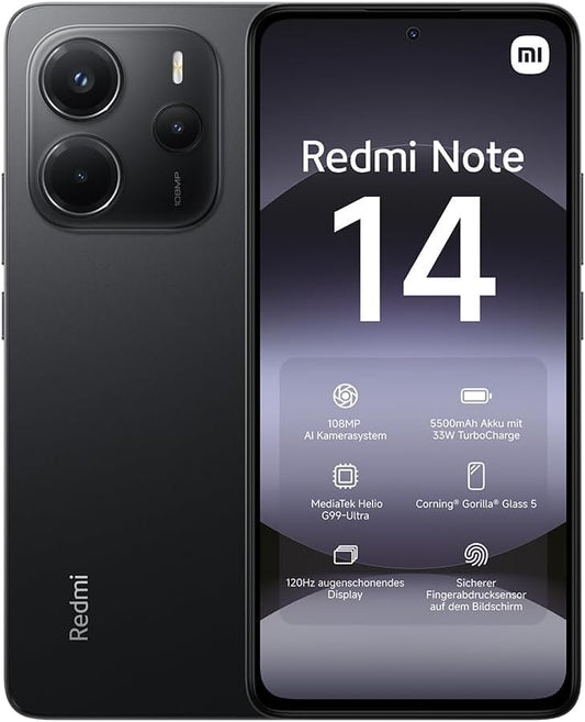 Xiaomi Redmi Note 14 Smartphone, 8 + 256 GB, 108 MP AI Camera System, 5500 mAh Battery, 120 Hz Eye Protection Display, AI Functions | 18 Month manufacturer