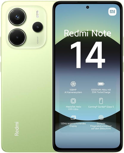 Xiaomi Redmi Note 14 Smartphone, 8 + 256 GB, 108 MP AI Camera System, 5500 mAh Battery, 120 Hz Eye Protection Display, AI Functions | 18 Month manufacturer