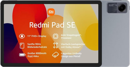 Xiaomi Redmi Pad SE WiFi 11" FHD+ 90HZ refresh rate, Snapdragon 680 CPU, 8GB Ram+256GB ROM, Quad Speakers with Dolby Atmos, 8000mAh Bluetooth 5.3 8MP + Graphite Gray | 1 year local warranty